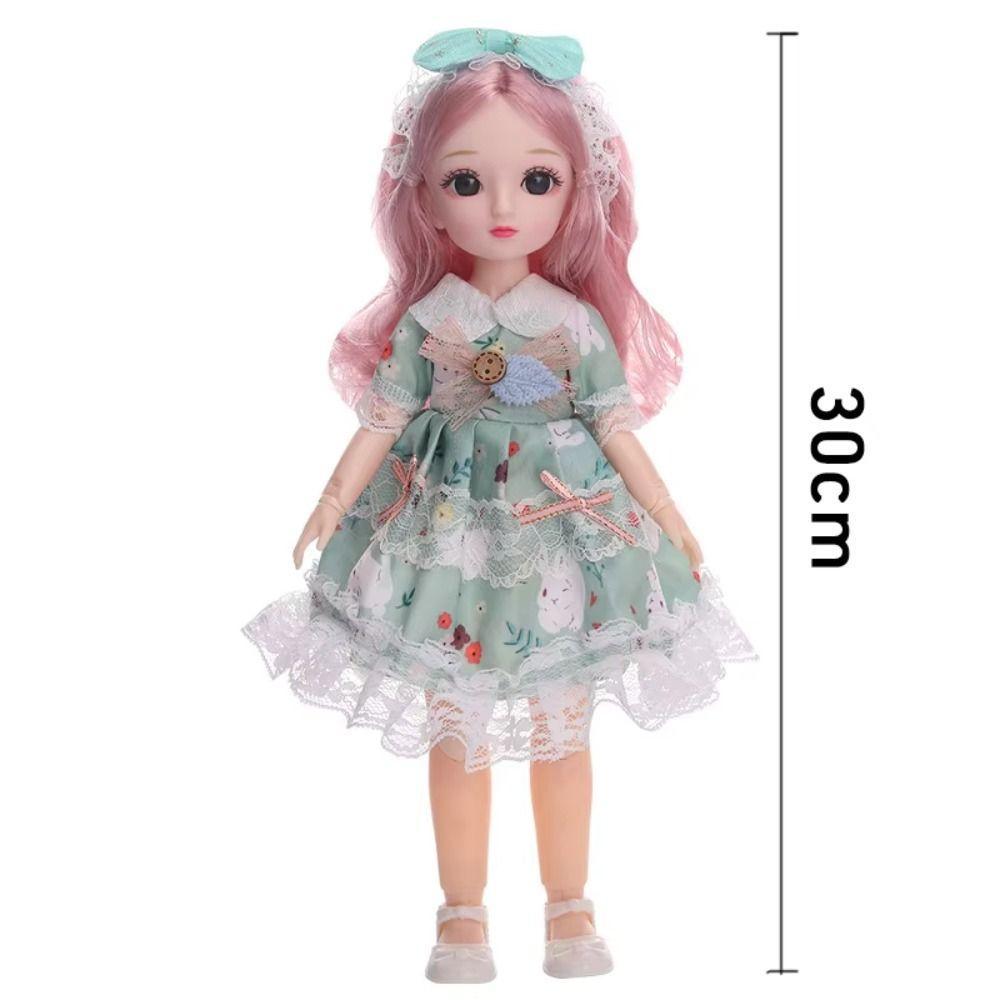 30cm BJD Doll 23 Moveable Joints Attractive Eyes Dress Up Anime Long Hair Toy