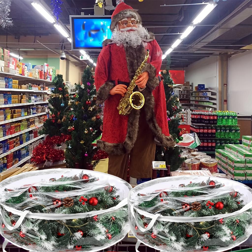 2/4 Pcs Christmas Wreath Storage Bag Round Transparent PVC Waterproof Dustproof Garland Storage Bag Garland Container Organizer