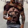 Мужская футболка со львом, модная футболка с 3D принтом, с животным узором, с короткими рукавами, уличная одежда большого размера, футболки, летние повседневные мужские топы