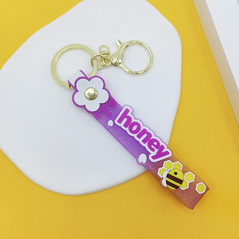 Прозрачный ПВХ мягкий резиновый брелок для ключей английский маленький цветок желе цвета сливы конфетный цвет капли клейкий браслет