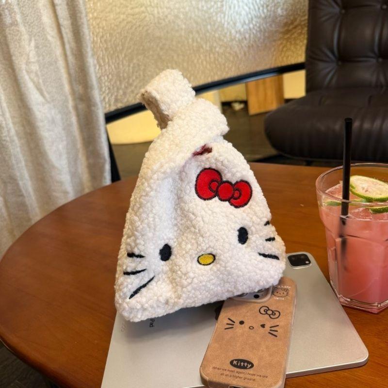 New Hello Kitty Women's Shoulder handbag Cute Cat handbag lamb plaid pattern Women's shoulder handbag Mini Kawaii Shoulder Bag