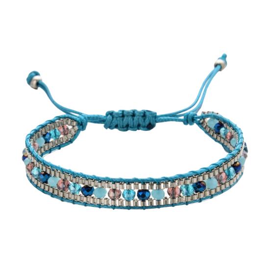 Women Bracelet Adjustable Braided Rope Faux Crystal Vintage Ethnic Style Hollow Out Wrist