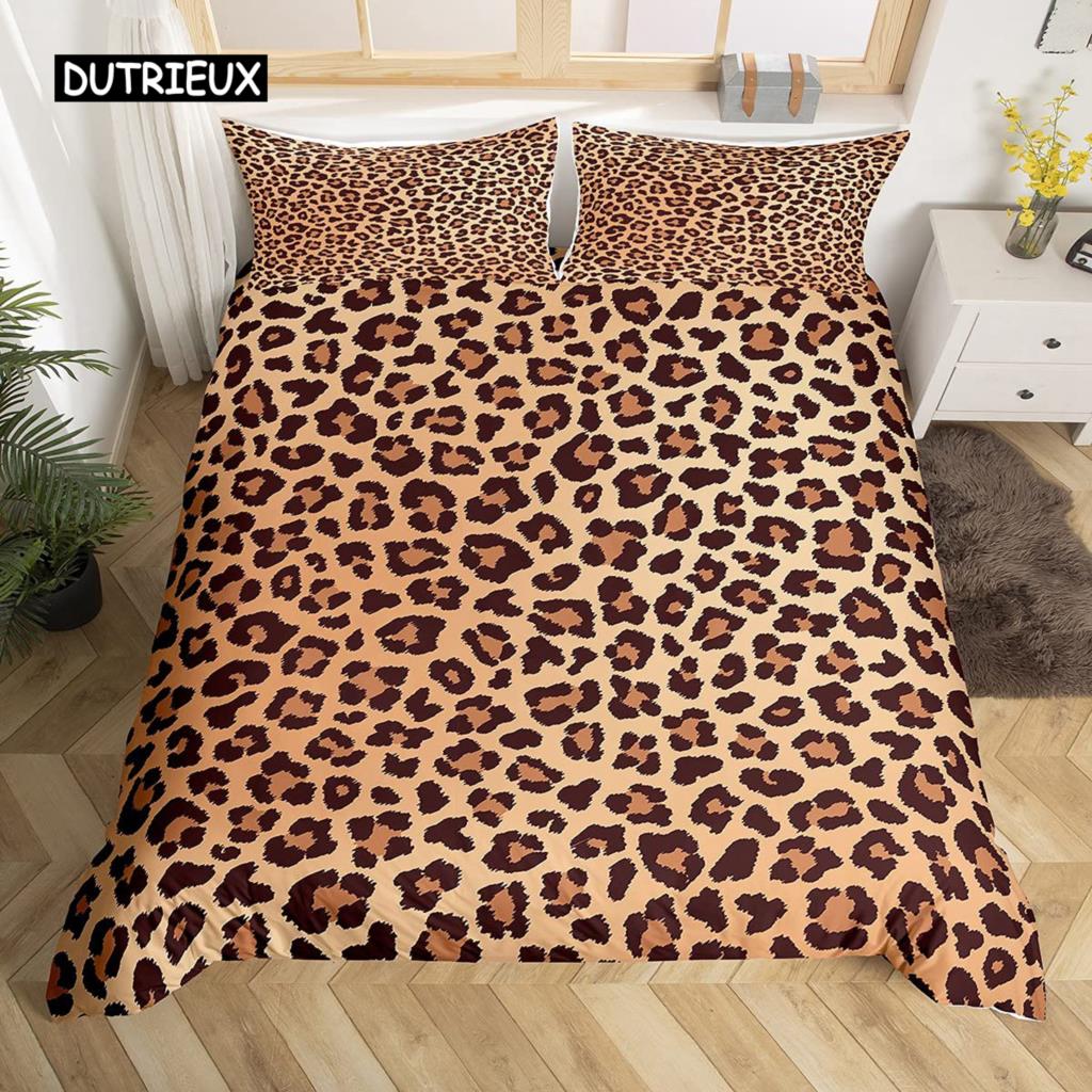 Комплект пододеяльника с леопардовым принтом, размер queen, красный цветочный лепестковый узор, чехол для одеяла, ветви, зеленый лист, принт гепарда, чехол для стеганого одеяла