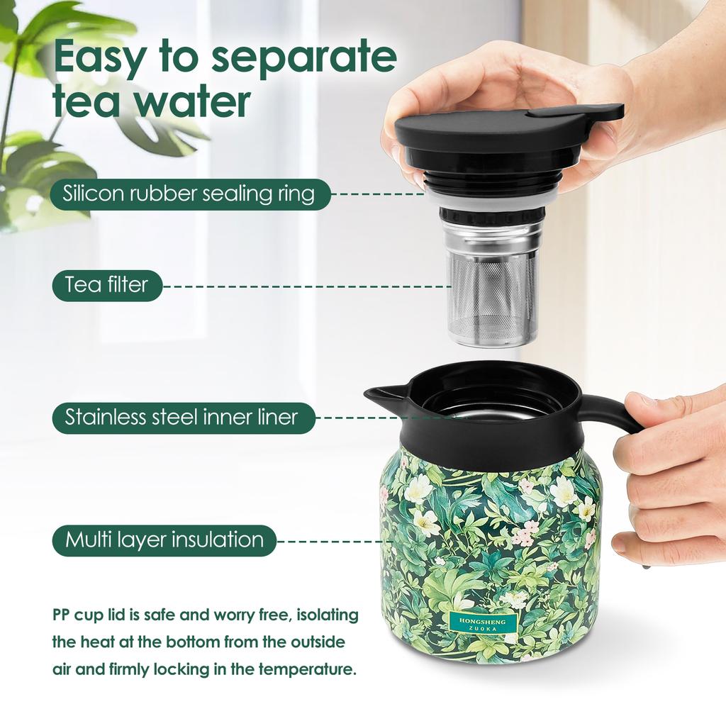 Чайник из нержавеющей стали Винтажный чайник с цветочным узором с ситечком Съемный изолированный чайник Бытовой чайник