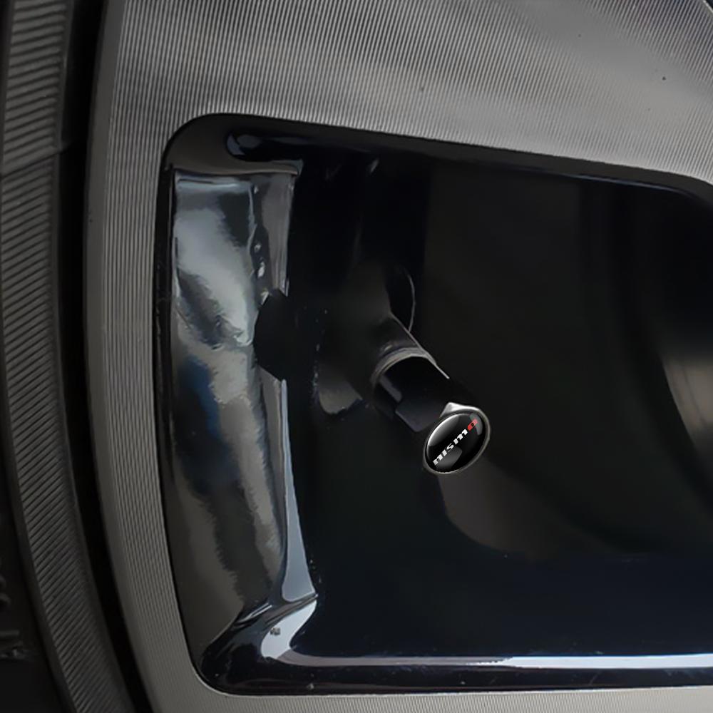 For Nissan GFJ334PCS Metal Car Badge Wheel Tire Air Valve Cap Stem Cover For Nissan GTR Nismo Qashqai X-trail Micra Juke Teana Auto Accessories