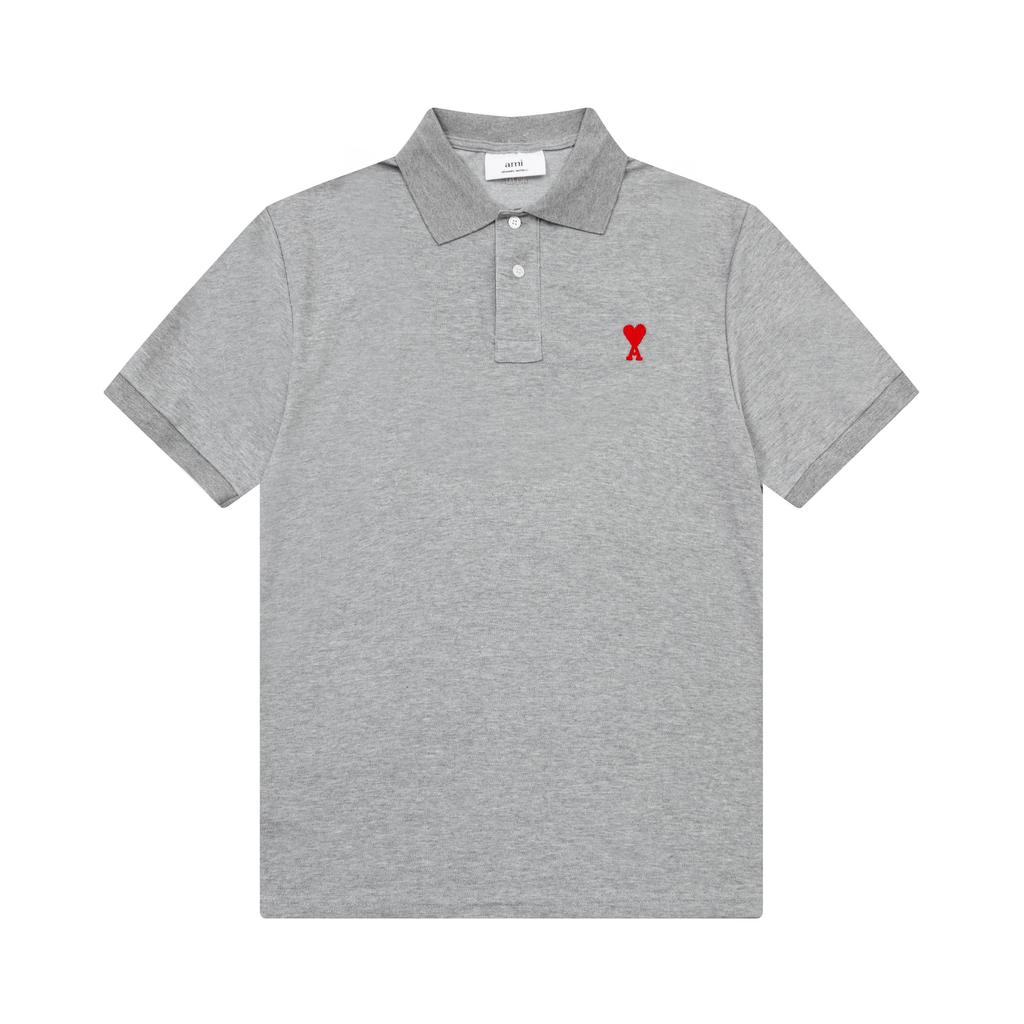 AMI Весна и Лето Воротник Классическая Вышивка Сердце Буква А Персиковое Сердце Чистый Хлопок Мужская Рубашка Поло с Коротким Рукавом
