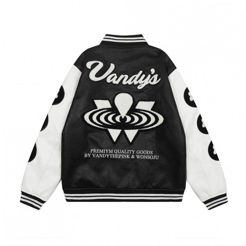Vandy Thepink Embroidered Thick Baseball Jacket Loose Fit Streetwear Men Women