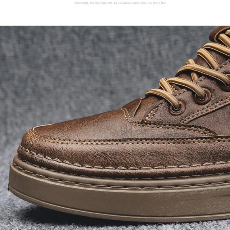 Модные мужские ботинки Модные высокие повседневные кожаные ботинки Мягкие теплые зимние ботинки для мужчин Кроссовки Нескользящие ботинки на платформе Botas Hombre