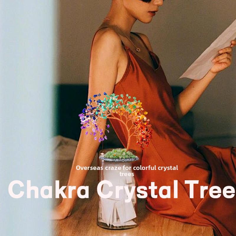 For Bestseller 17-inch Phoenix-tail 7 Chakras Crystal Tree Ornament Colorful Crystal Tree Life Decoration Yoga Tree
