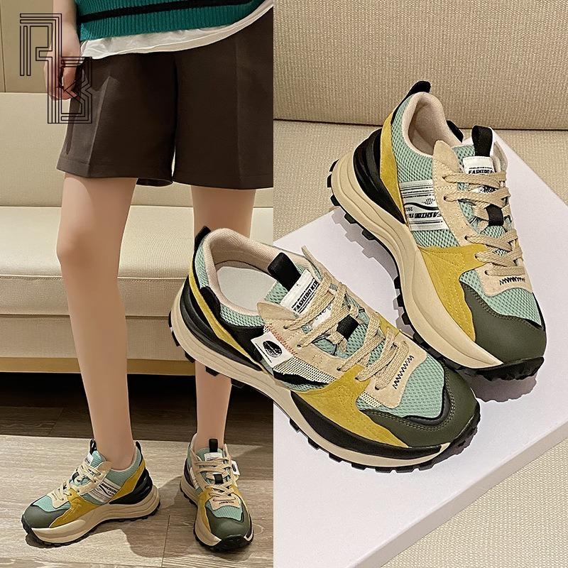 Корейская версия женской обуви «Четыре сезона», новый цветной блок, модные повседневные кроссовки на толстой подошве из сетки