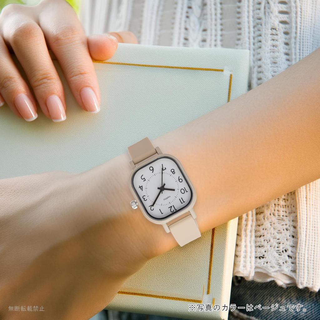 Fieldwork Analog Watch with Silicone Burg Women's Strap, Rectangular, Beige, YM121-1