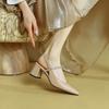 Fashion 2025 Summer/Spring Women Shoes Pointed Toe Chunky Heel Women Sandals Solid Elegant High Heels Sheepskin Shoes Women Party Shoes