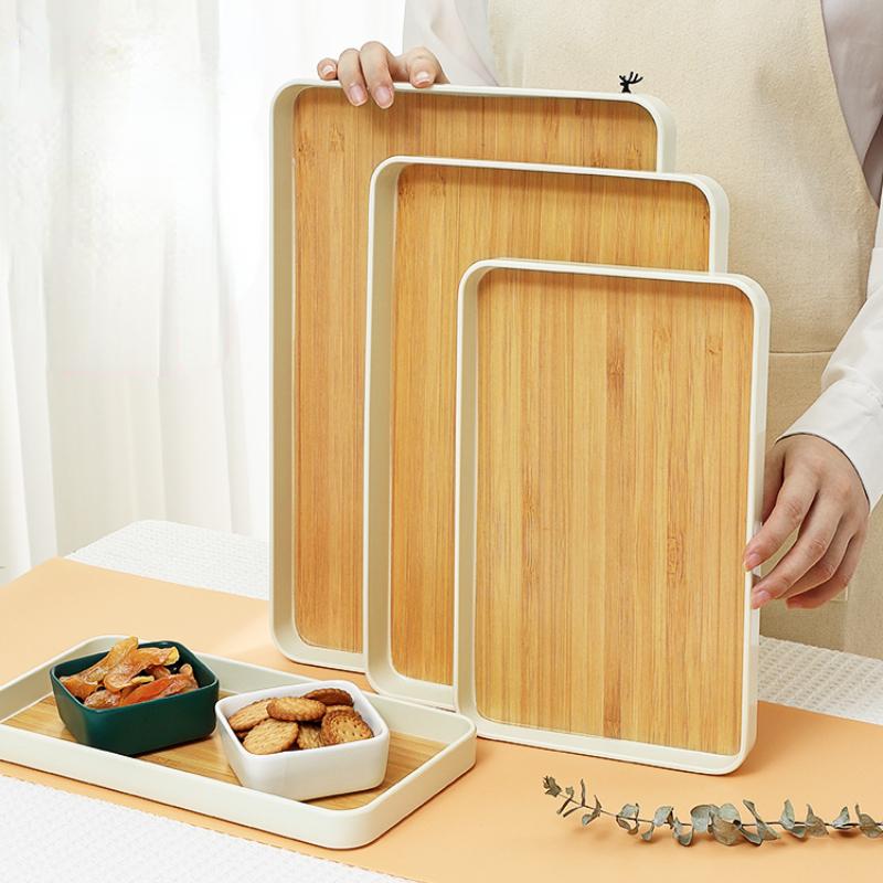 Imitation Bamboo Grain Tray Home Tea Tray Coffee Dessert Plate Fall-resistant Diamine Flat Plate Japanese Simple Dinner Plate