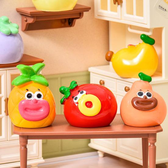 Мультяшная смоляная миниатюрная фигурка фрукта Мини Забавная Банан с большим ртом Черника Ананас Статуэтка для поделок Домик для кукол Сказочный сад Торт
