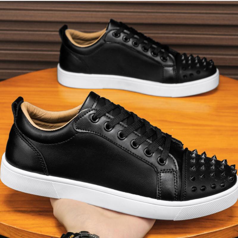 Кроссовки повседневные мужские дизайнерские туфли в стиле панк с заклепками модные кожаные парусиновые дышащие туфли с увеличенной высотой на плоской платформе белые туфли