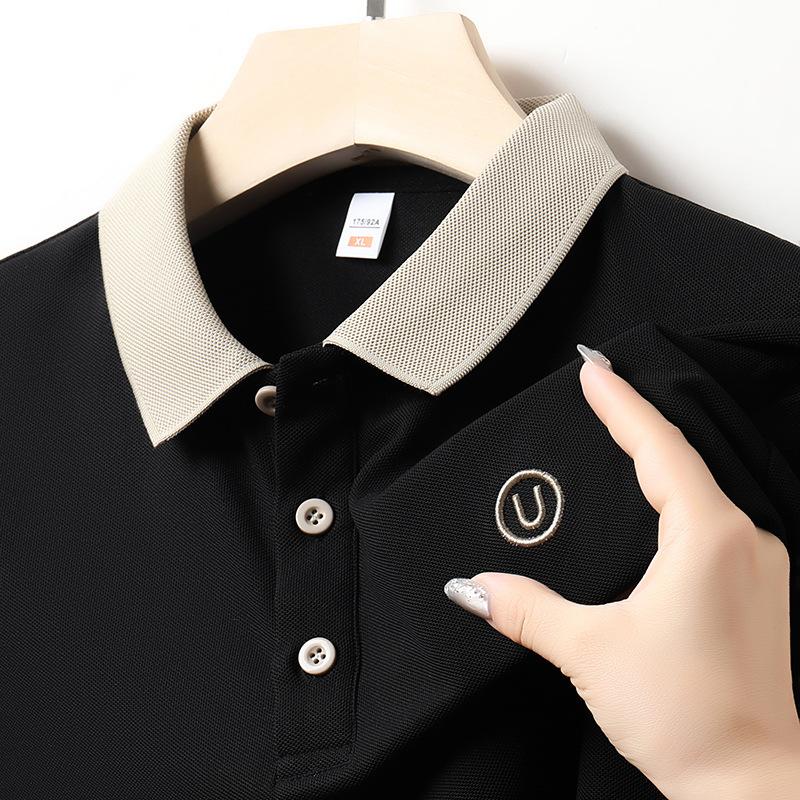 Мужская футболка с коротким рукавом, рубашка поло с лацканами, вышитая надпись, средний зеленый, деловой, повседневный, с коротким рукавом