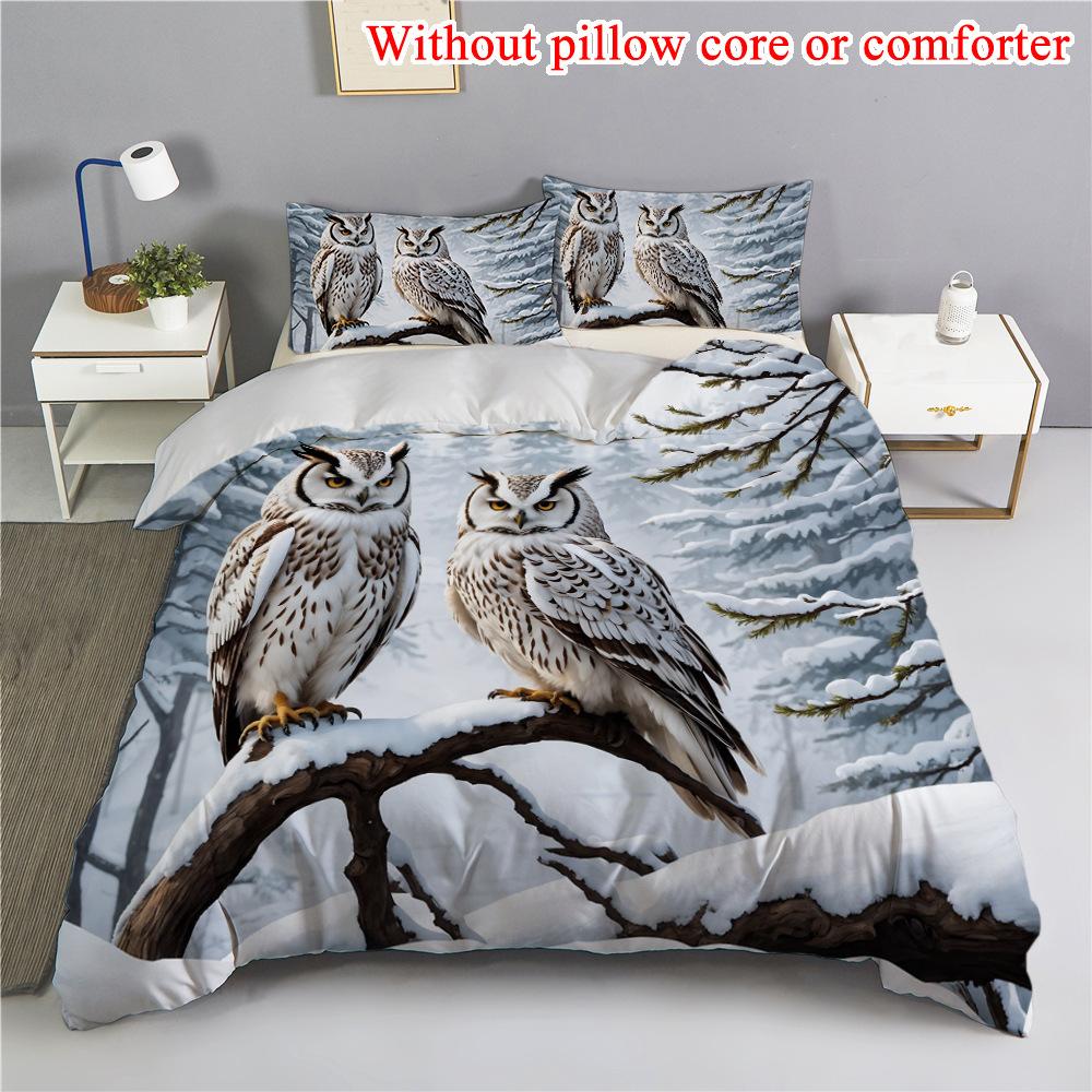 Сова 3D Цифровая печать Набор из трех предметов Приятный к коже Дышащий Пододеяльник Постельное белье для общежития