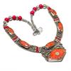 Cabochon Vintage Tibetan Necklace Natural Coral Turquoise 18 In Jewelry NN 734