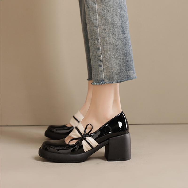 Туфли на высоком каблуке женские весенне-осенние туфли Мэри Джейн в британском стиле на толстом и мелком каблуке