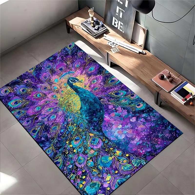 Colorful Peacock Pattern Carpet with Vibrant Artistic Design for Living Room Suitable for use as an anti-slip for living room bedroom sofas