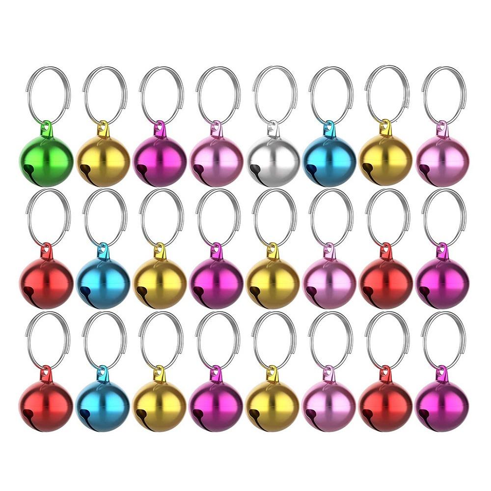 24Pcs Vintage Christmas Bell Jingle Horizontally Open Design Xmas Tree Hanging Bells 14mm Colorful Cat Collar Bell Keychain