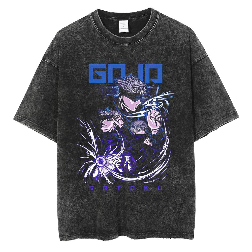 Anime Jujutsu Kaisen Print T Shirt Men Summer Zenin Maki Streetwear Tshirt Oversized Vintage Washed Short Sleeve Casual Tshirt