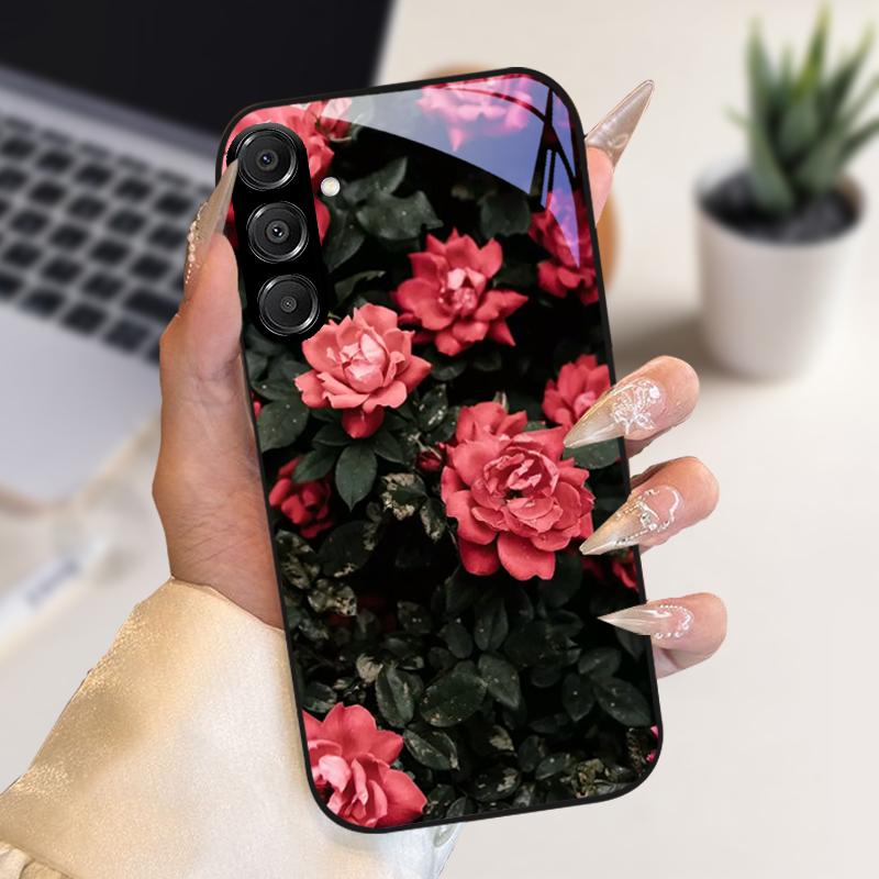 Модный Чехол Для Samsung A55 A56 Чехол A25 A26 Закаленное Стекло Чехол Для Телефона Для Galaxy A15 A35 A36 Жесткий PC Стекло Защитный Fundas