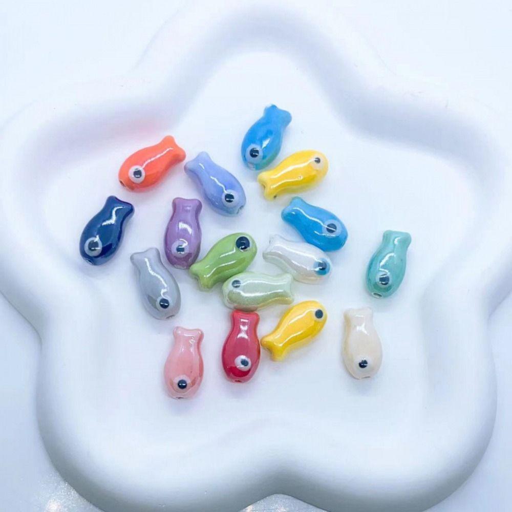 10Pcs Cartoon Design Small Fish Beads Ceramic Jewelry Making Material  Gift