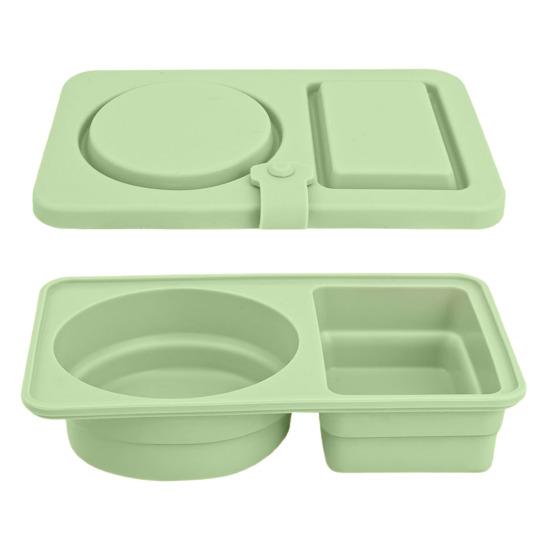 2/4Pcs Double Compartment Dressing Containers with Lid Foldable Silicone Sauce Box Reusable Snack Containers Stackable Condiment Box for Travel