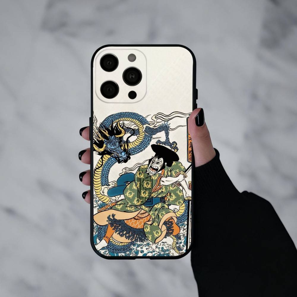 J-Япония Укиё-э S-Самурай Море Чехол для телефона Для iPhone 17pro, 16,15,14,13,12,11 X XR Plus, Другие Мягкий Черный Чехол