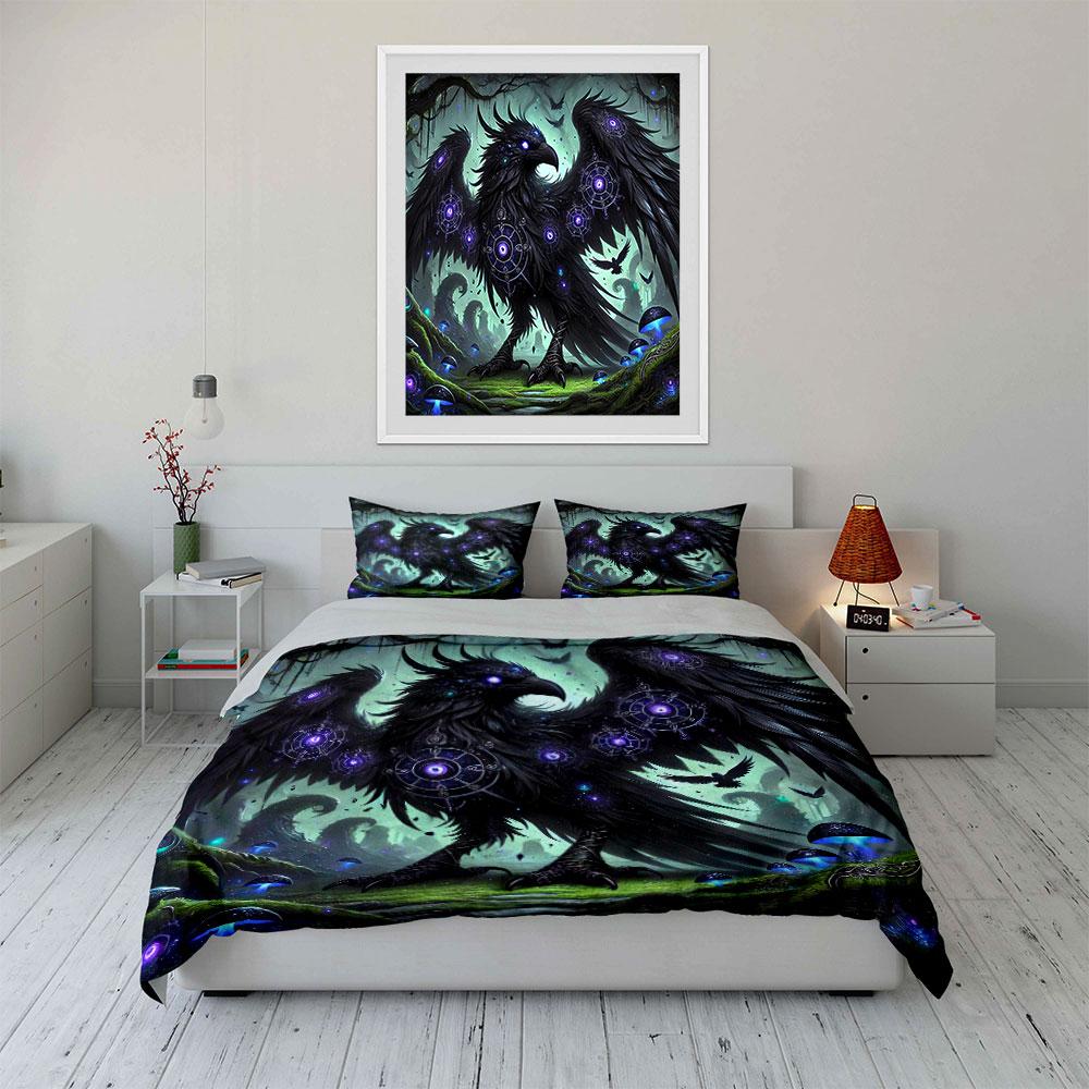 Mystic Raven Forest Decor Set Soft Skin-Friendly Bedding Set Includes 1 Duvet Cover And 2 Pillowcase, Gift