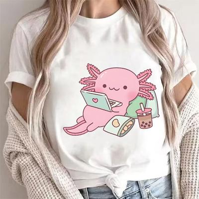 Милая футболка Relax Axolotl для женщин, летняя футболка с коротким рукавом Y2k, модная женская одежда в стиле аниме и хип-хопа, дышащая повседневная футболка