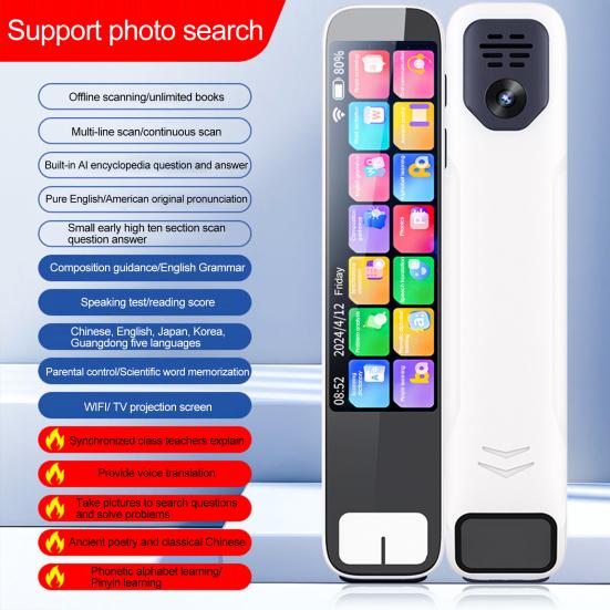 Ручка-переводчик с интеллектуальным искусственным интеллектом, сенсорным экраном, функцией записи голоса, перезаряжаемая, совместимая с Wi-Fi и Bluetooth, ручка со сканером
