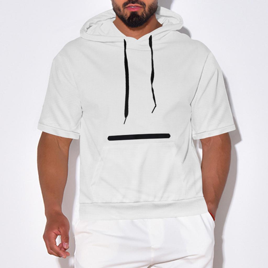 Men's Summer Fashion Sports Leisure Hooded Short Sleeve Top Solid Color Small Checkered Hoodie