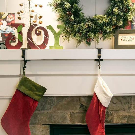 2-in-1 Fireplace Stocking And Garland Hanger Adjustable Heavy Duty Wreath Hanger No Drilling Mantel Stocking Holder for Christmas Decoration