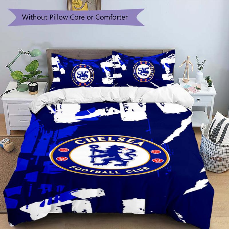 3pcs Chelsea FC logo pattern bedding set duvet cover set includes duvet cover &pillowcases,perfect all season bedroom decoration&gift