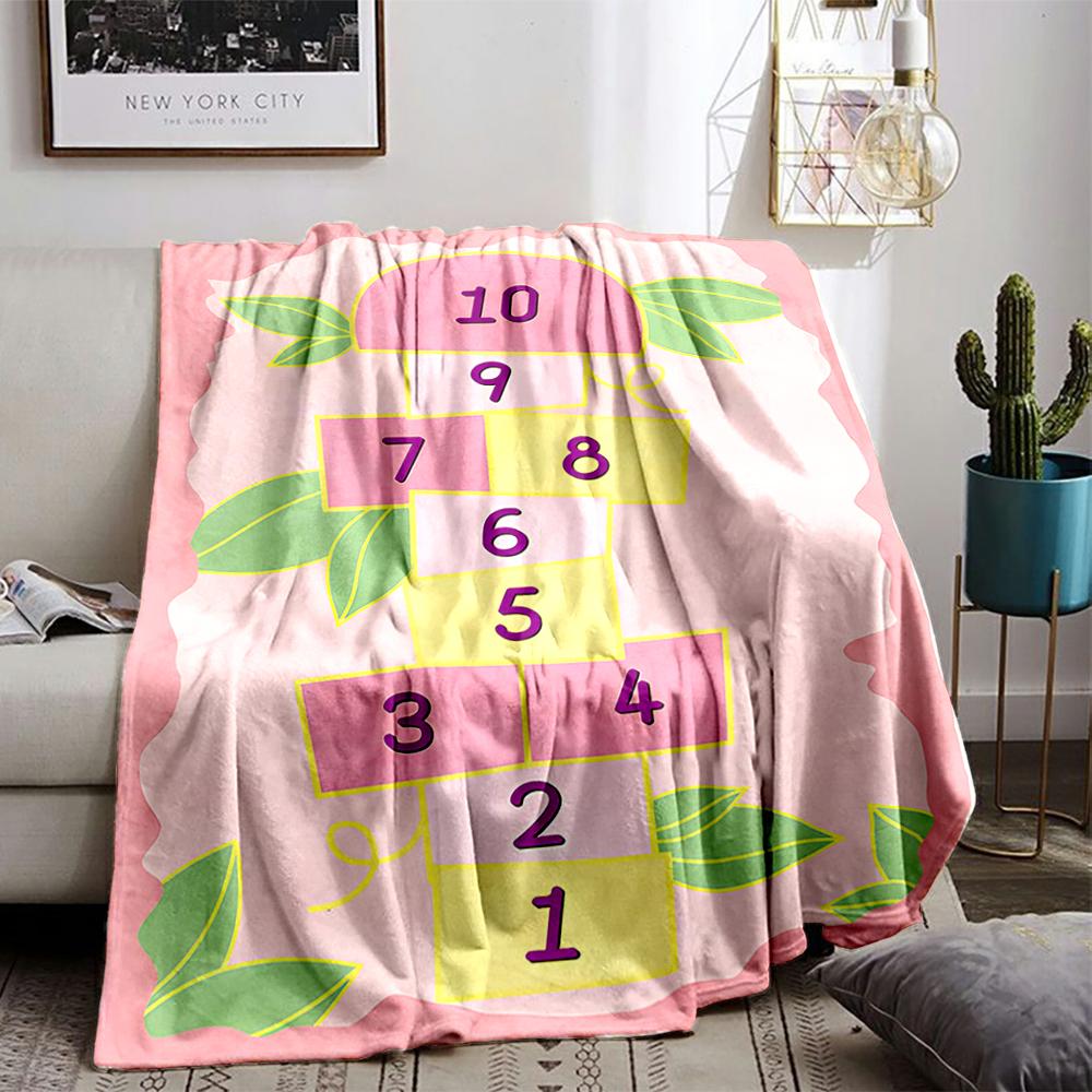 Colorful Hopscotch Game Keep warm for KidsFlannel blanket for bedroom, living room, sofa, and nap