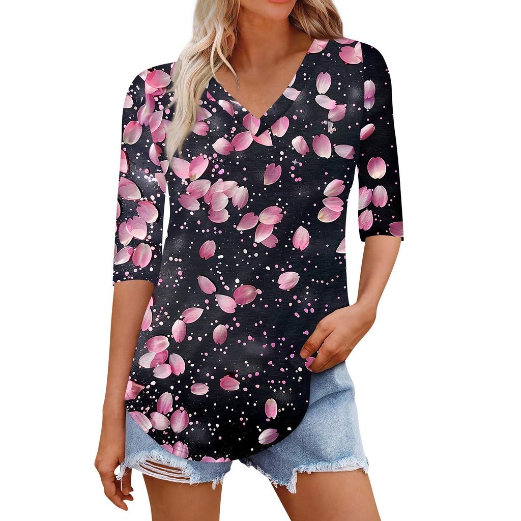 Shirts For Women Trendy V Neck T Shirts Casual Printed Blouse Half Sleeve Tops For Women