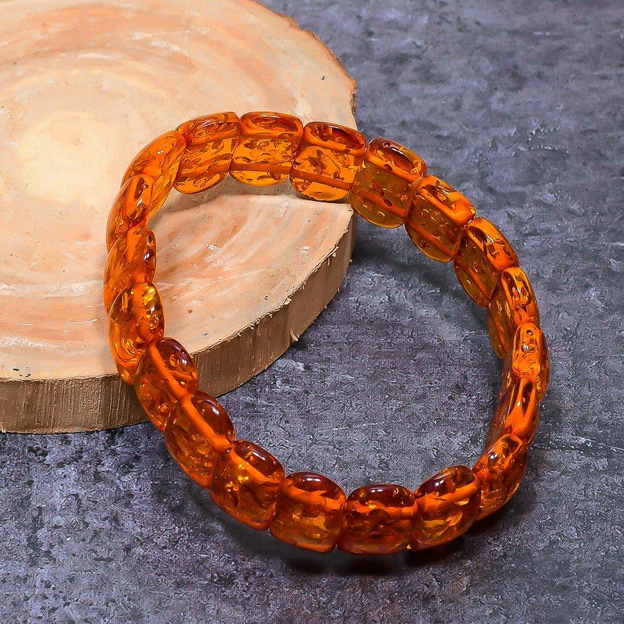 Браслет-манжета из натурального балтийского янтаря ручной работы, регулируемый v7W02