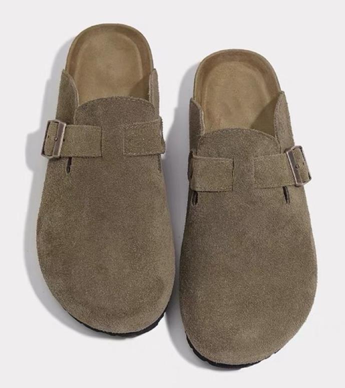 Роскошные женские замшевые мюли-тапочки, мужские клоги, сандалии с пробковой стелькой и поддержкой свода стопы, уличные пляжные шлепанцы, домашняя обувь