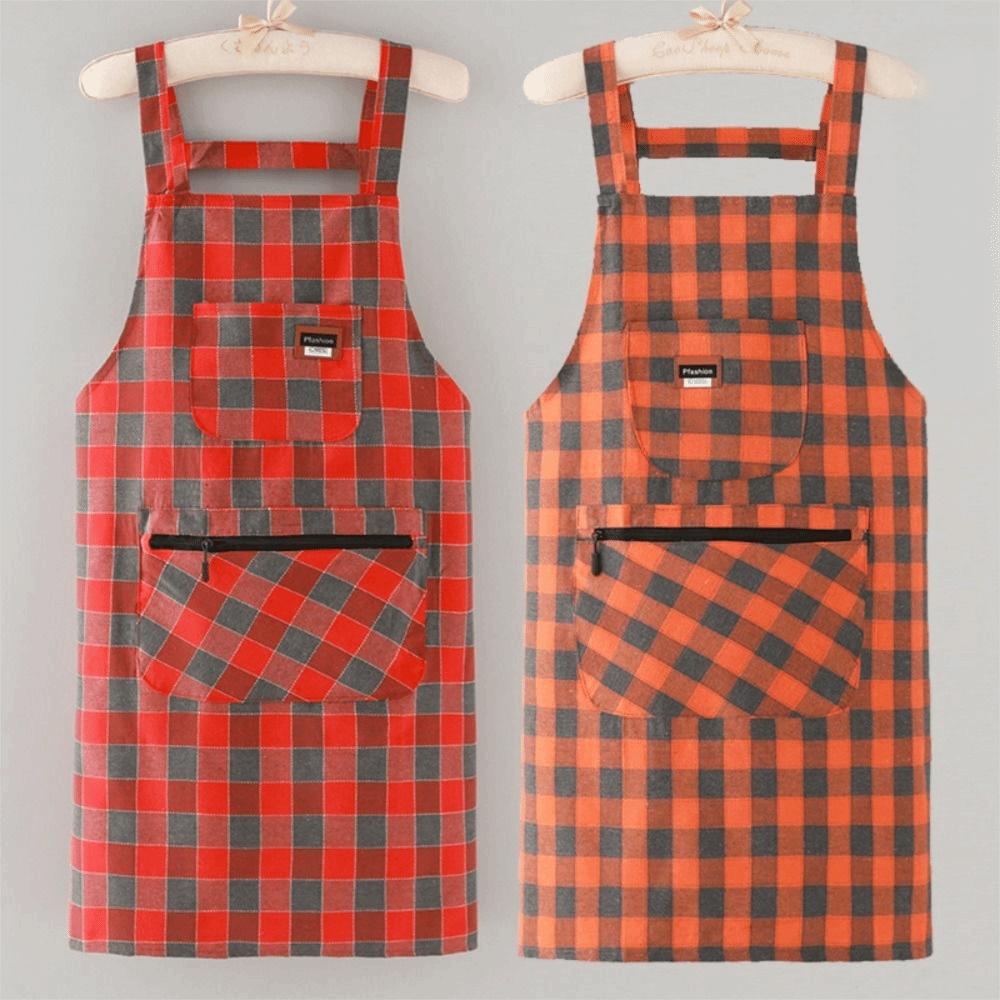 Anti Dirty Chef Work Apron Checkered Print Cooking Aprons Kitchen Aprons  Household Cleaning