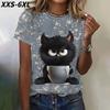 XXS-6XL Большой размер Летняя женская футболка Повседневные топы с коротким рукавом Футболки Модный пуловер с круглым вырезом с принтом кошки Одежда оверсайз