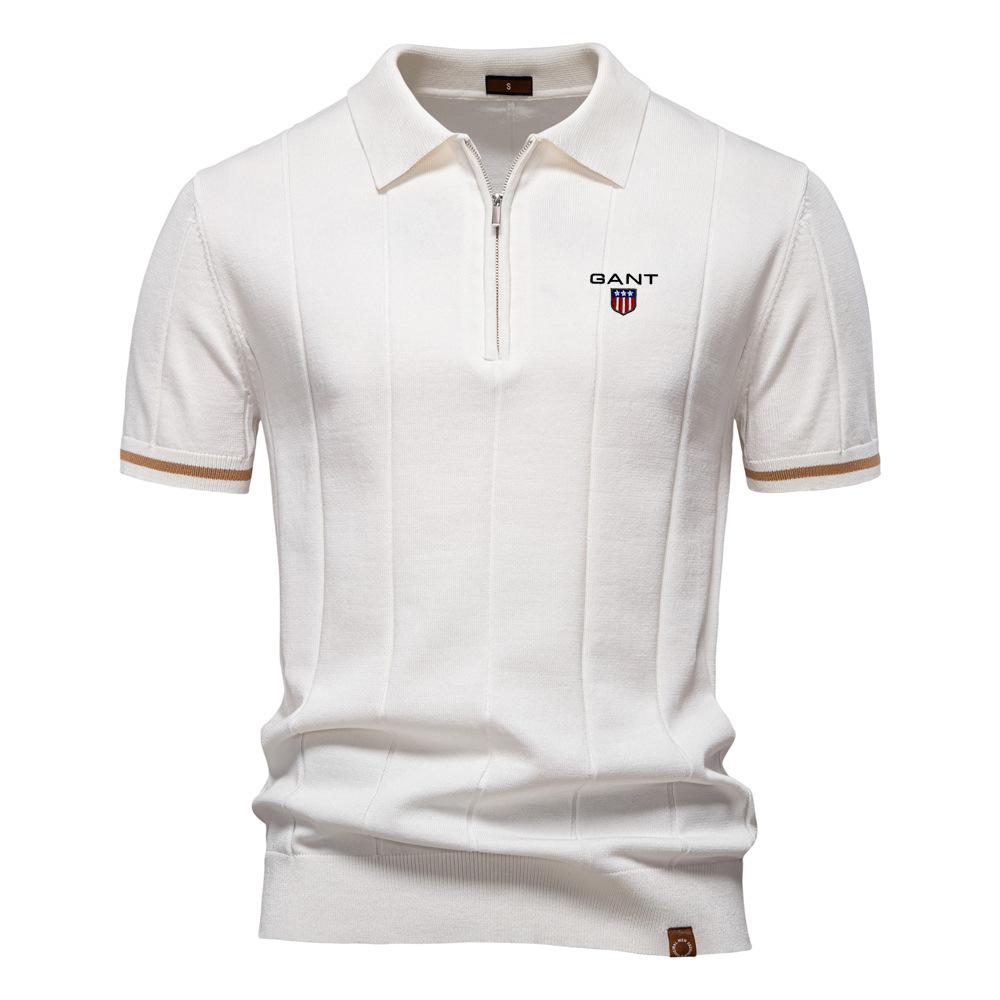 Gant 2025 Весна/Лето Вышитая Новая Мужская Деловая Повседневная Шерстяная Рубашка Поло, Трикотажная Рубашка Поло С Отложным Воротником, Короткий Рукав