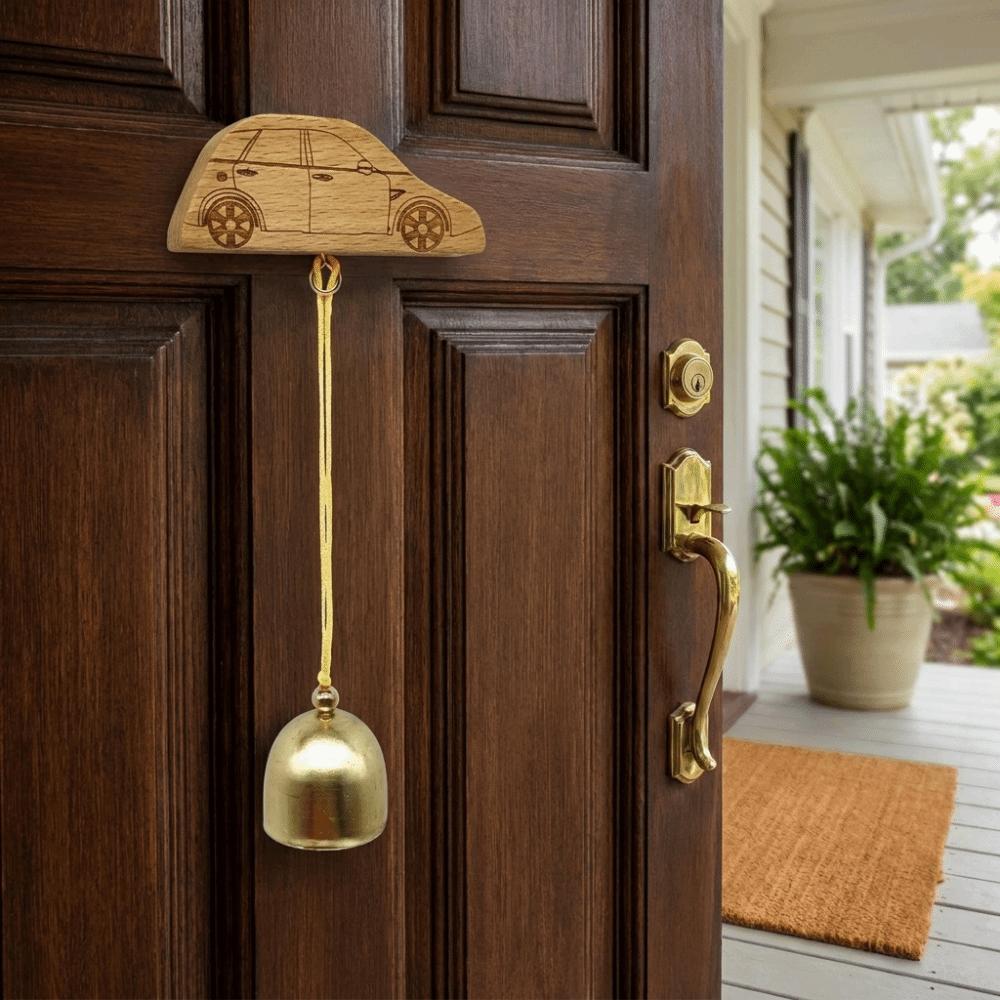 Natural Wooden Base Wooden Mount Copper Hanging Doorbell Daily Fridge Embellishment