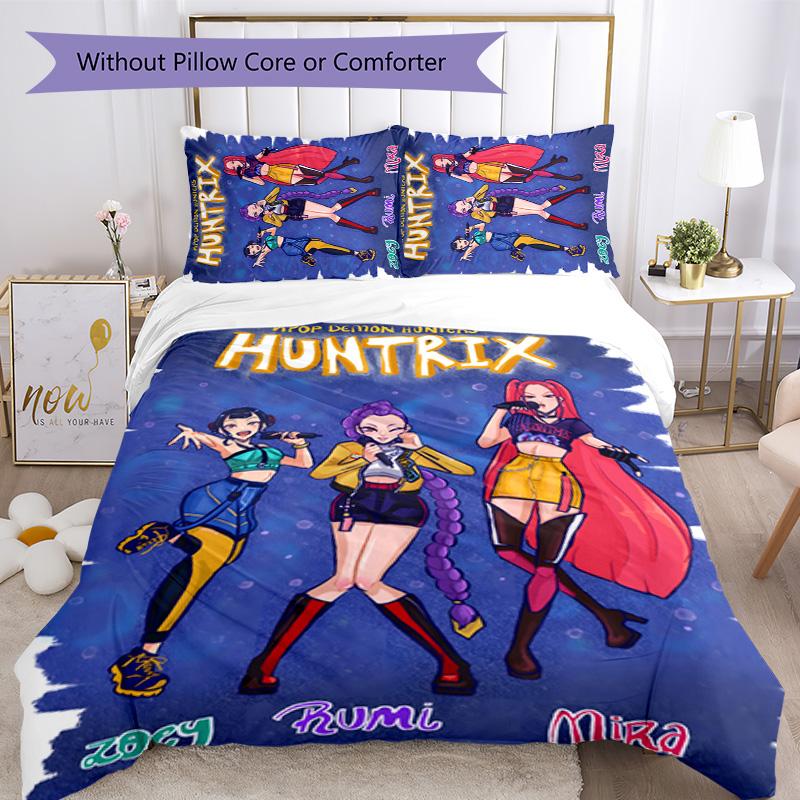 KPOP Hunter 3pcs Bedding Set Duvet Cover Closure Includes 1 Duvet Cover & 2 Pillowcases for All Seasons Bedroom Home Dorm Decor