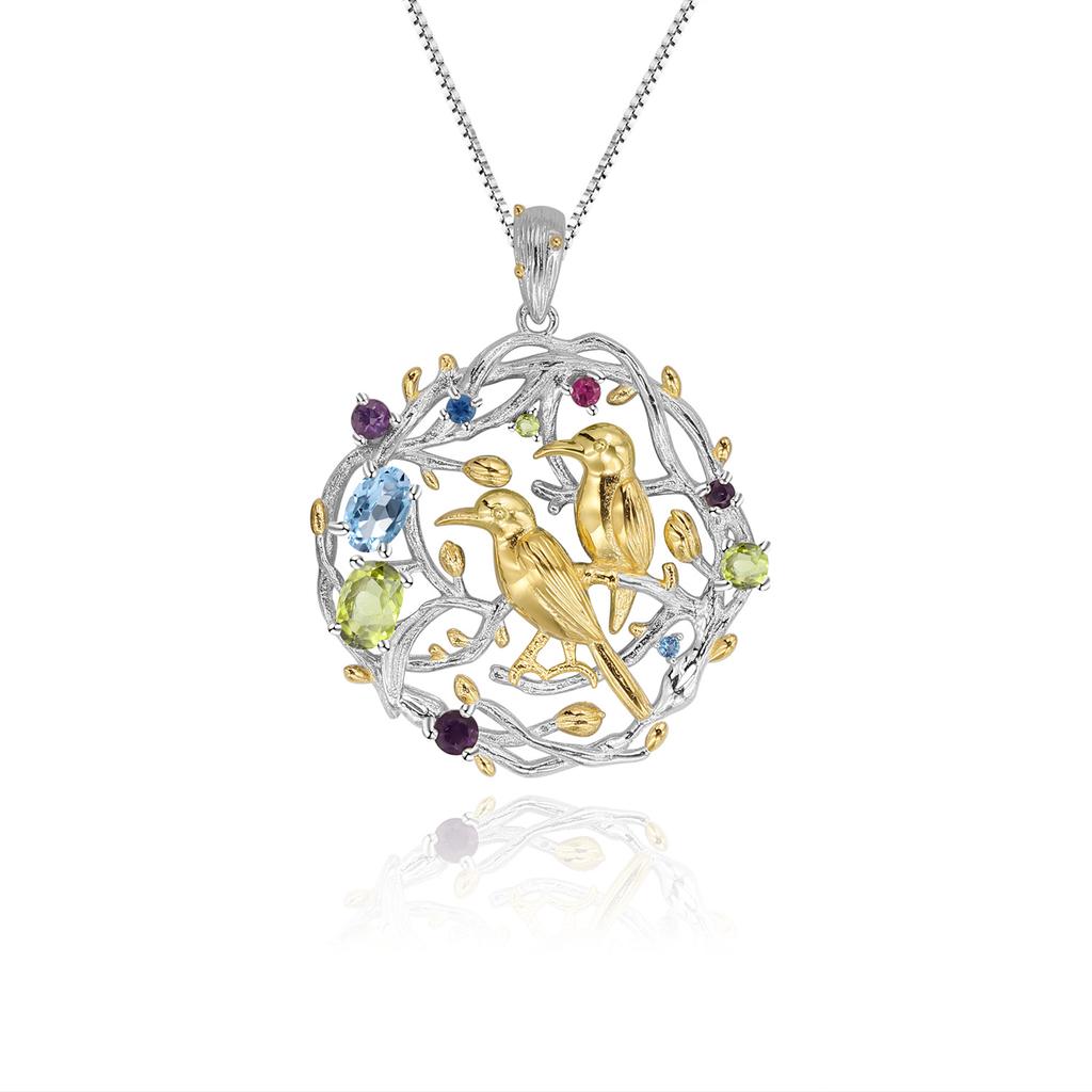 Оригинальный дизайнерский элитный персонализированный кулон. Подвеска-ожерелье из серебра 925 пробы с натуральными драгоценными камнями.