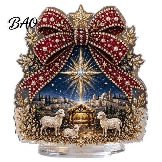 Festive Desktop Signs for Holidays Christmas Faux Diamond Painting Tabletop Ornaments, Beginner-Friendly DIY Acrylic Rhinestone Art Ornaments