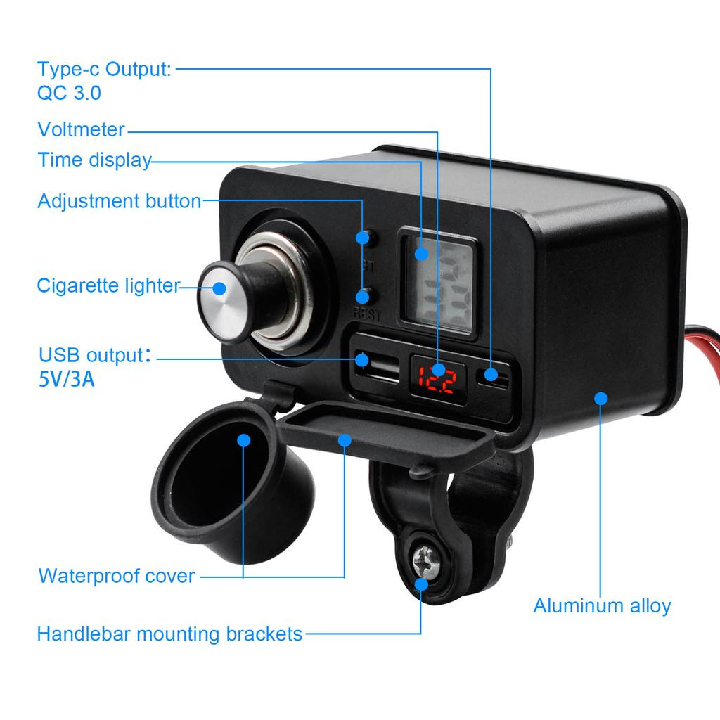 Зарядное устройство для мотоцикла USB, многофункциональное водонепроницаемое зарядное устройство для розетки мотоцикла, зарядное устройство для мобильного телефона, адаптер питания для мобильного телефона, алюминиевый сплав