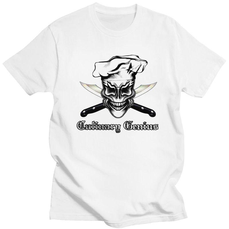 Custom Culinary Genius Skull Chef Tshirts for Men Short Sleeve Casual T Shirt Cooking Pirate Tshirts Slim Fit Pure Cotton Tee