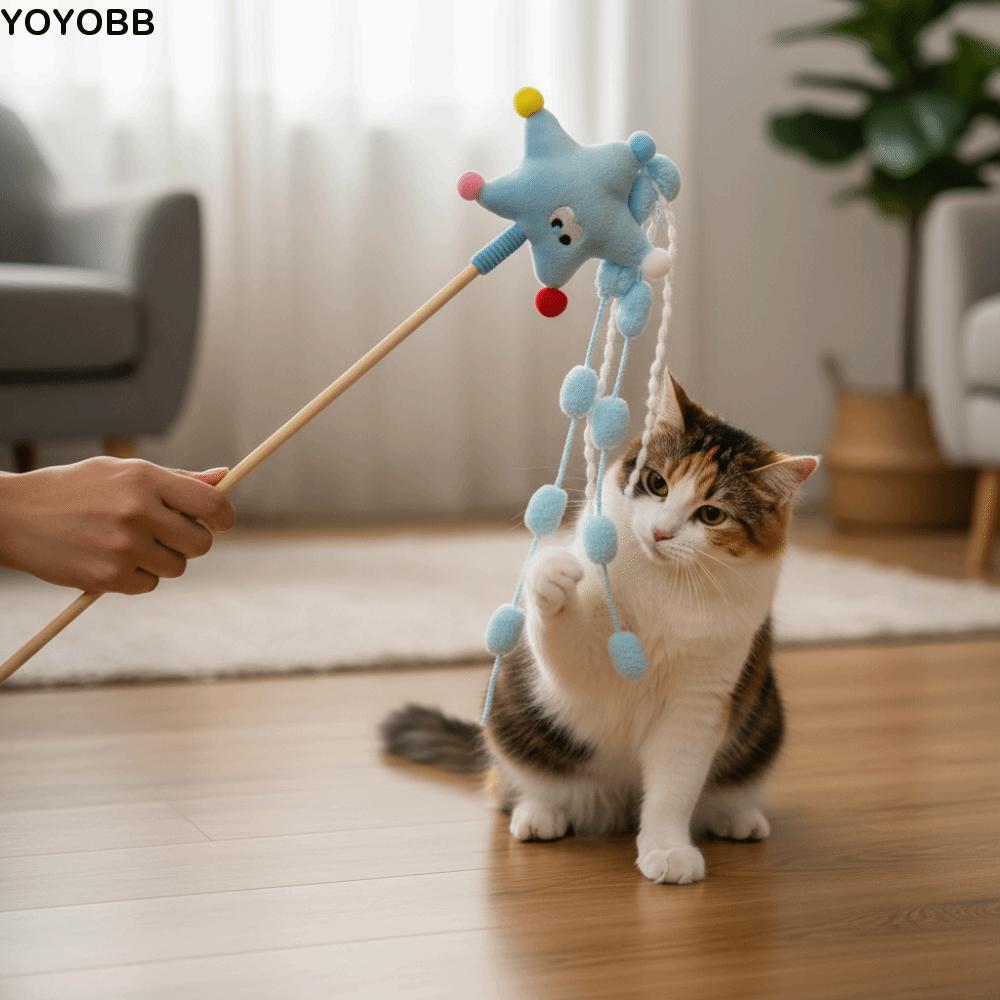 Cartoon Stars Cat Teaser Stick Moons Sounding Cat Teasing Pole with Tassels Long Handle Pet Teaser Toy Pet Supplies